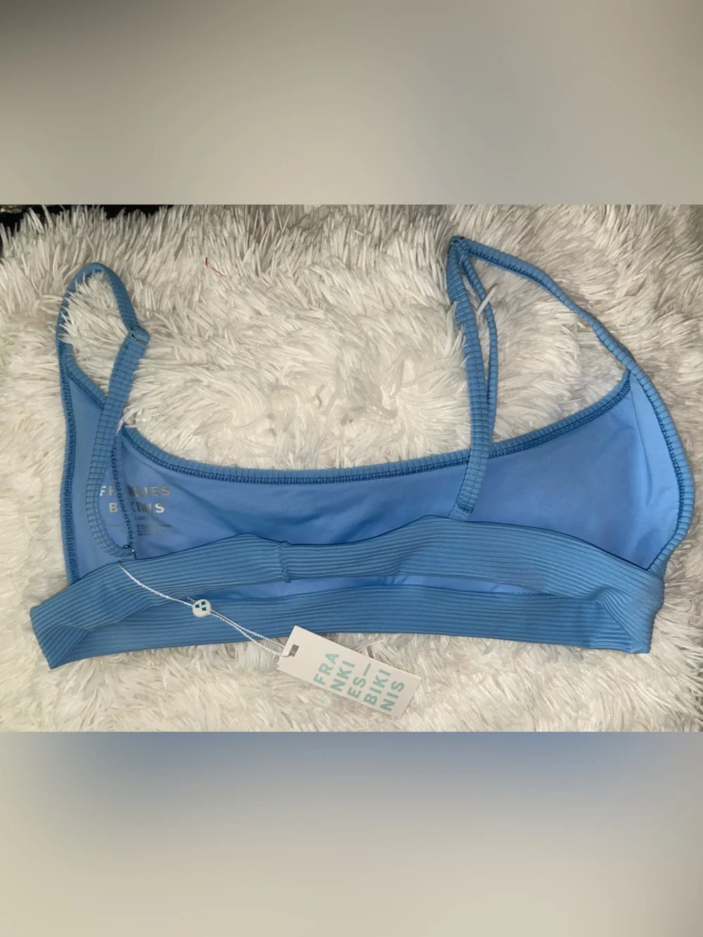Frankie's Bikinis Sky Blue Ribbed Scoop Bralette Bikini Top
